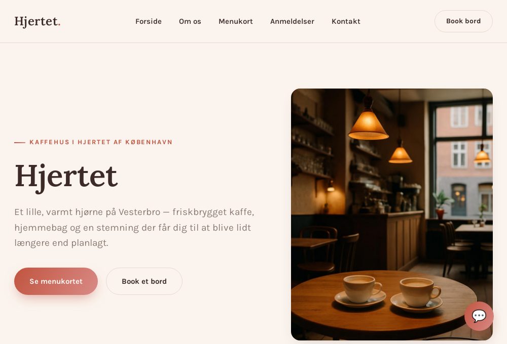 Skærmbillede af demo-forslag for caféen Hjertet