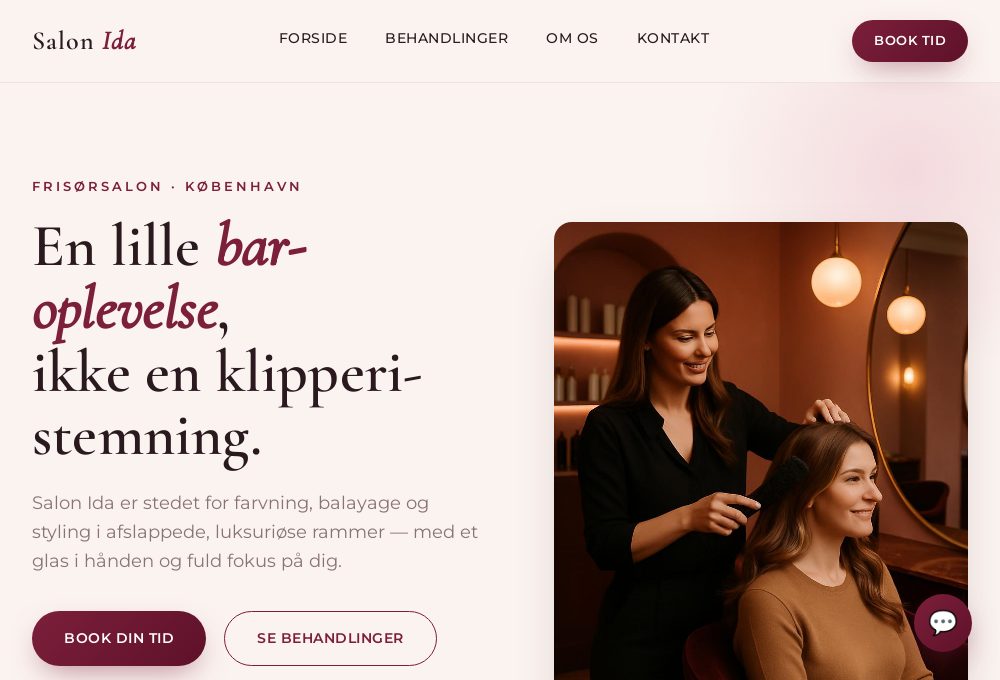 Skærmbillede af demo-forslag for frisørsalonen Salon Ida